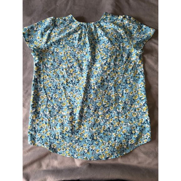 Hilary Radley Womens Floral V-Neck Short Sleeve Blouse Blue Yellow XS - Picture 2 of 3